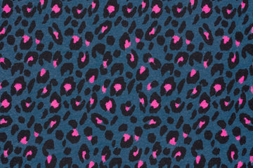 Stretch Sweat Leo, Animal Print, marine, 0,5 m